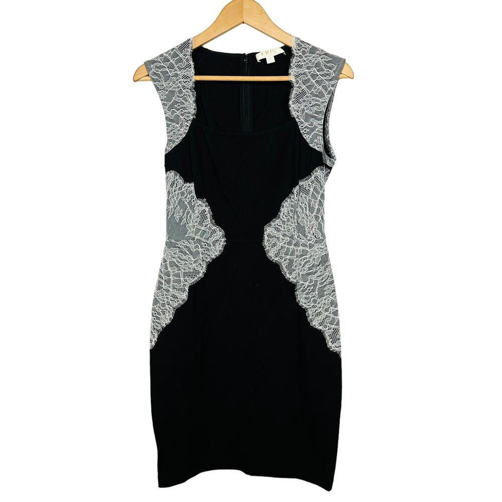 ERIN Festherston x Anthropologie Lace Trim Bodycon Dress Mini Black LBD - 4